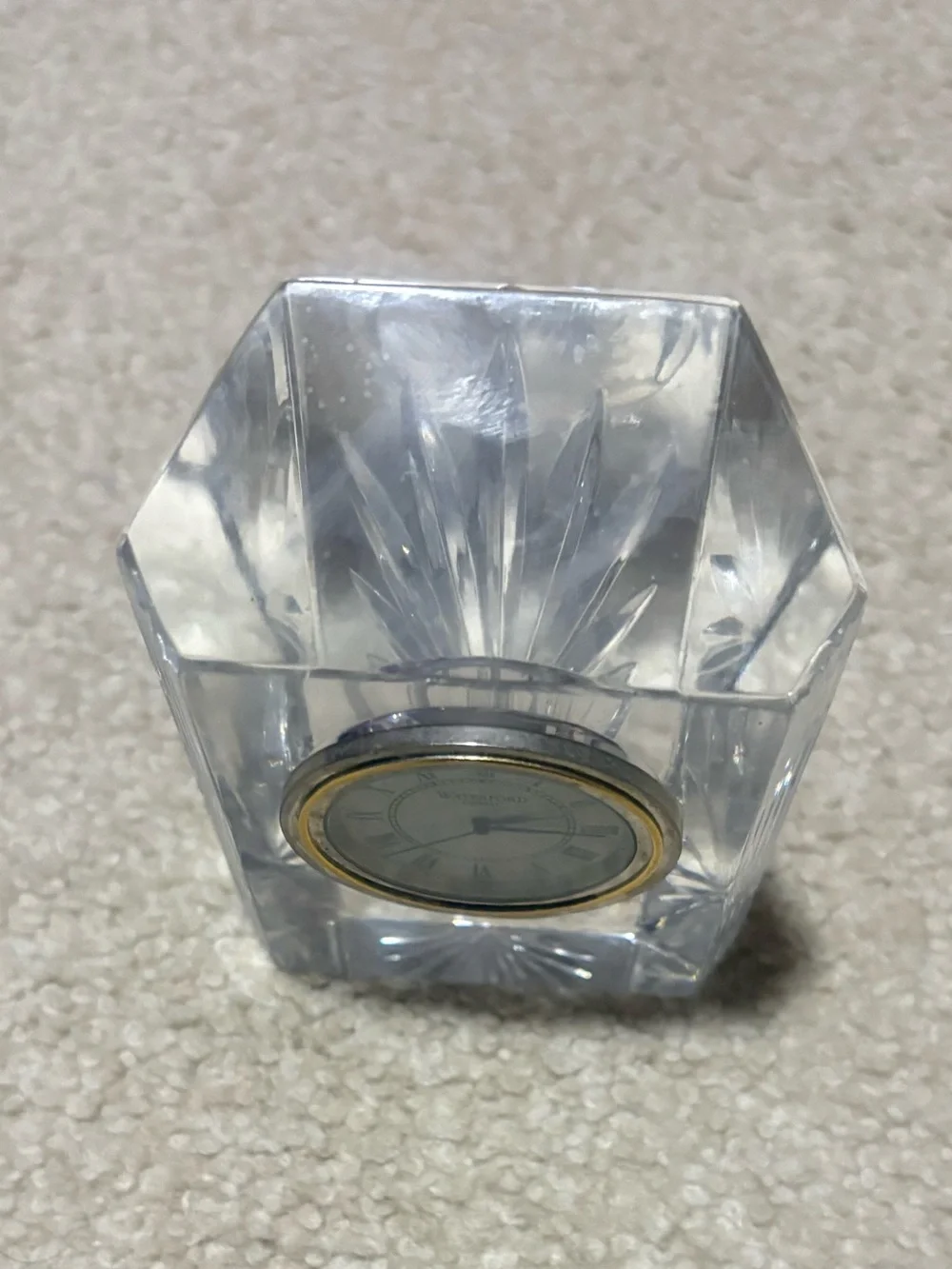 Waterford Clear Crystal Desk Clock with Gold Rim